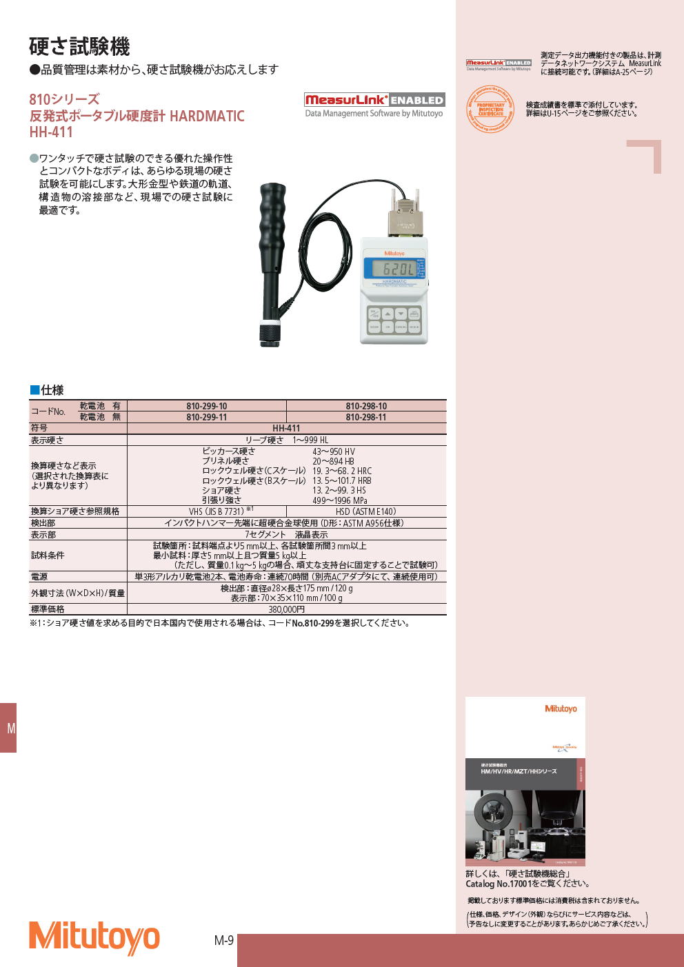 810シリーズ　反発式ポータブル硬度計 HARDMATIC　HH-411