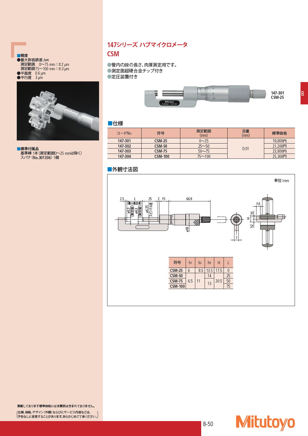 ミツトヨ　マイクロメータ　147シリーズ ハブマイクロメータ　CSMM