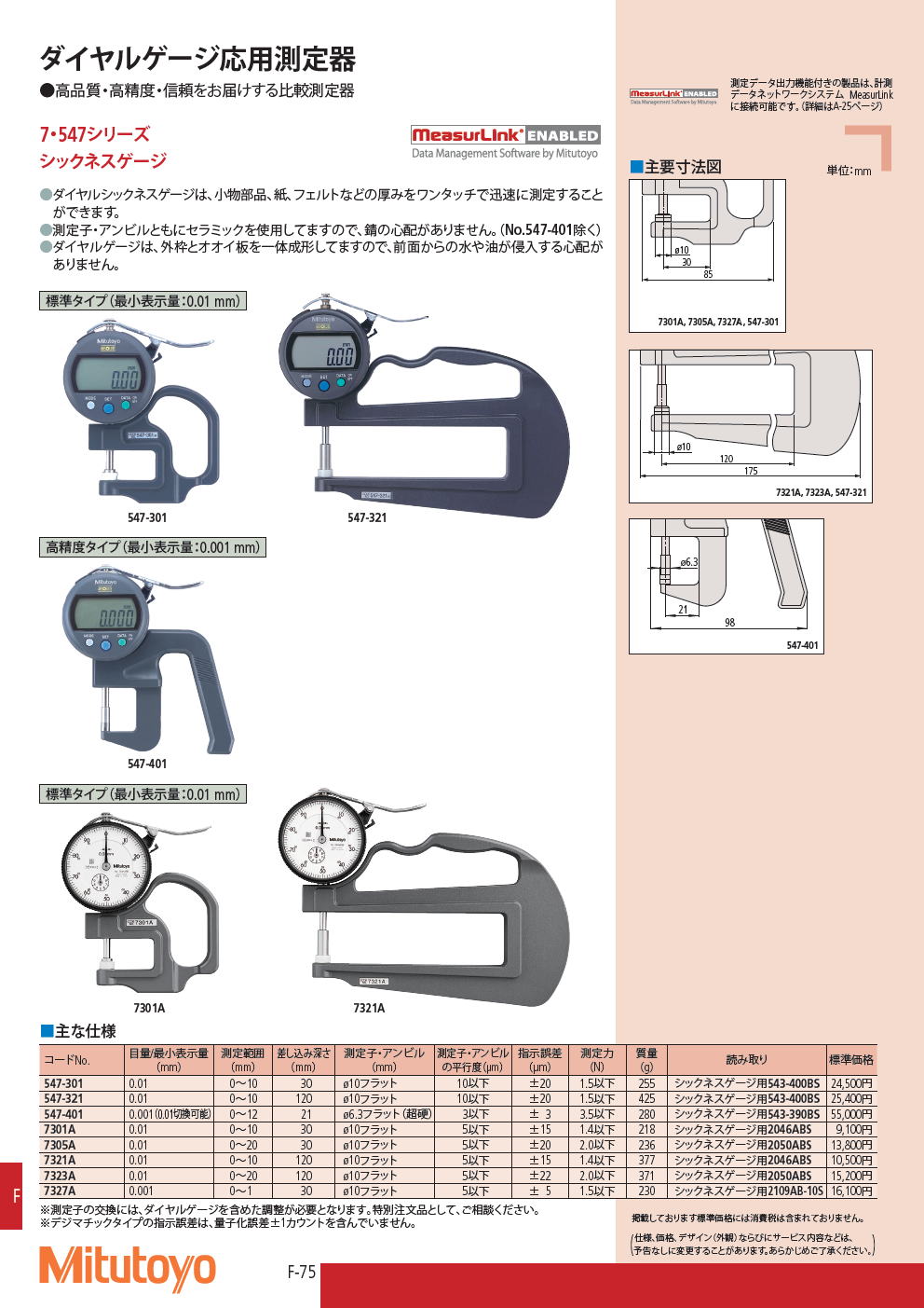 ミツトヨ　7・547シリーズ　シックネスゲージ