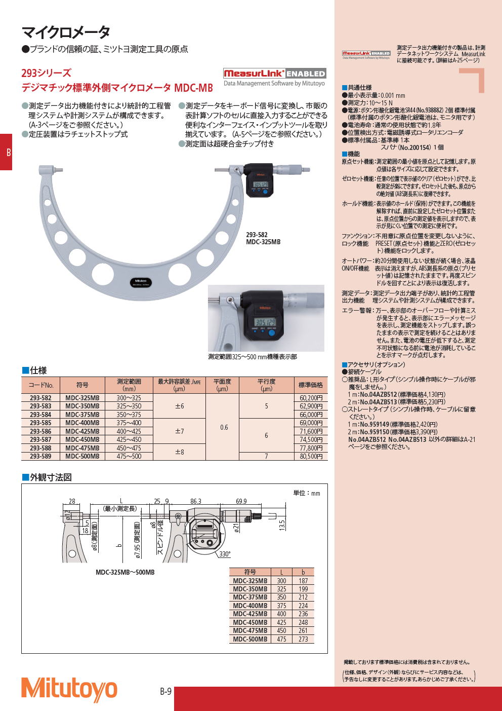 ミツトヨ　マイクロメータ　293シリーズ デジマチック標準外側マイクロメータ MDC-MB