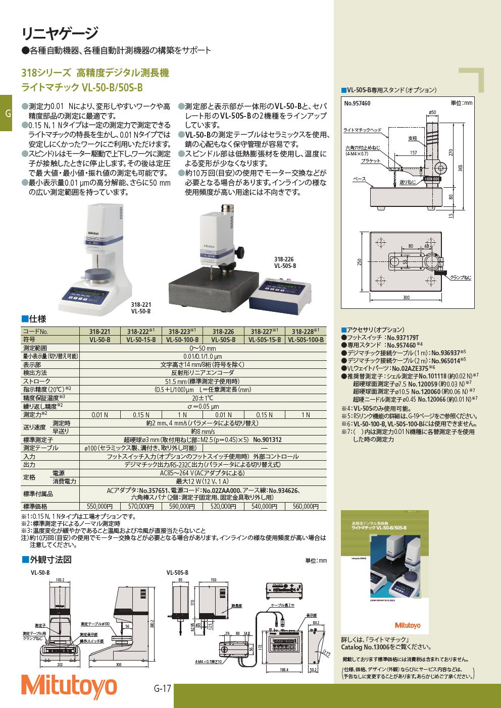 ミツトヨ　318シリーズ 318シリーズ 高精度デジタル測長機　ライトマチック VL-50-B/50S-B