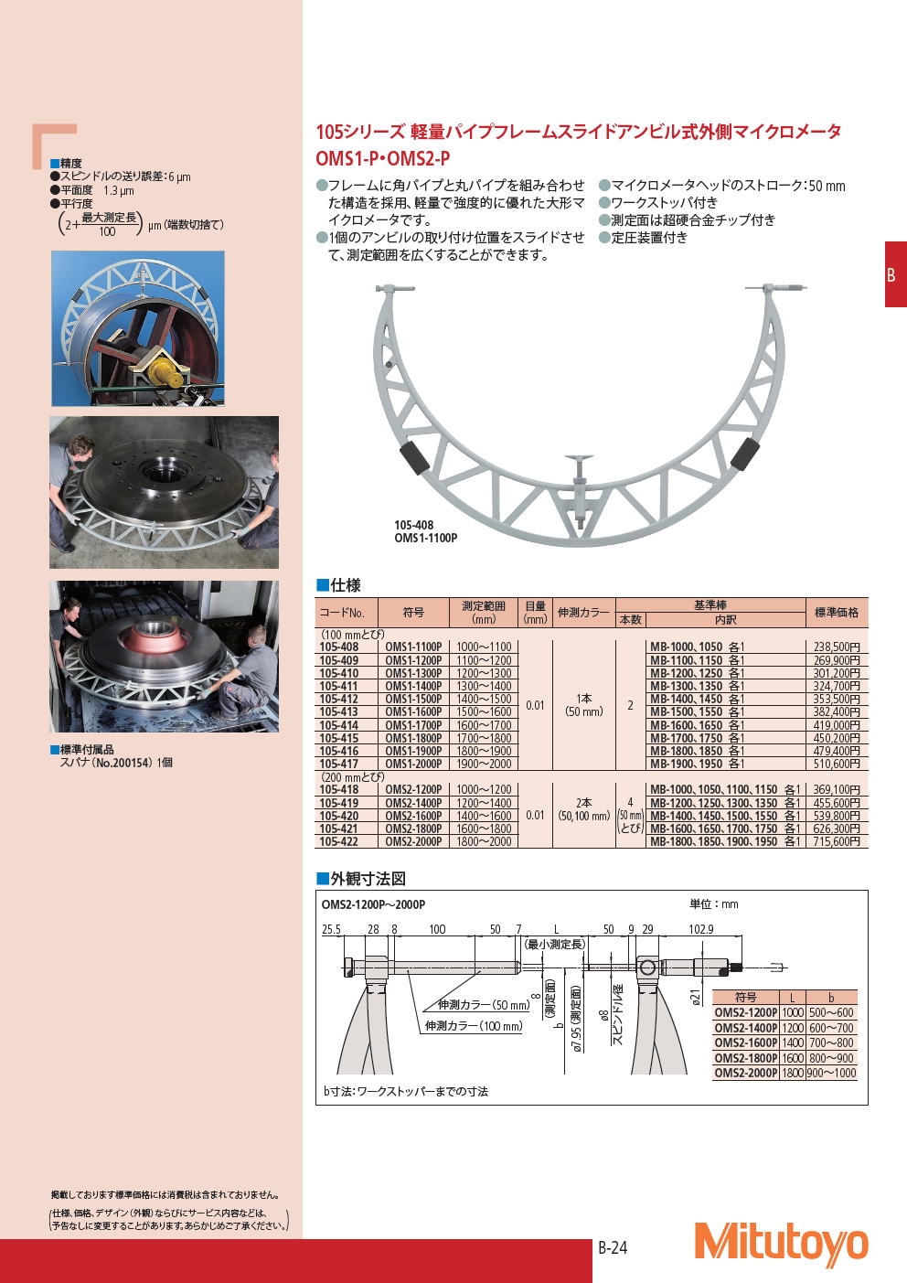 ミツトヨ　マイクロメータ　105シリーズ スライドアンビル式外側マイクロメータ　OMS