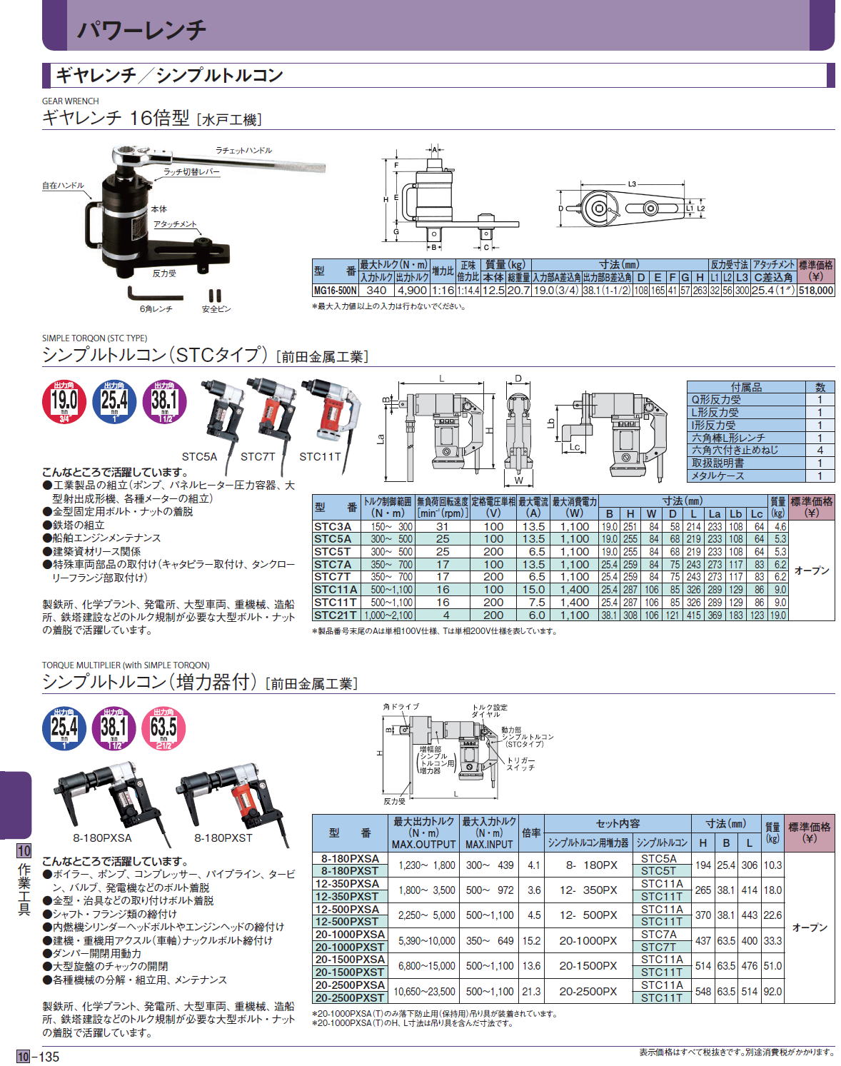 ・ギヤレンチ／シンプルトルコン / ギヤレンチ 16倍型［ 水戸工機］ / シンプルトルコン（増力器付）［ 前田金属工業］