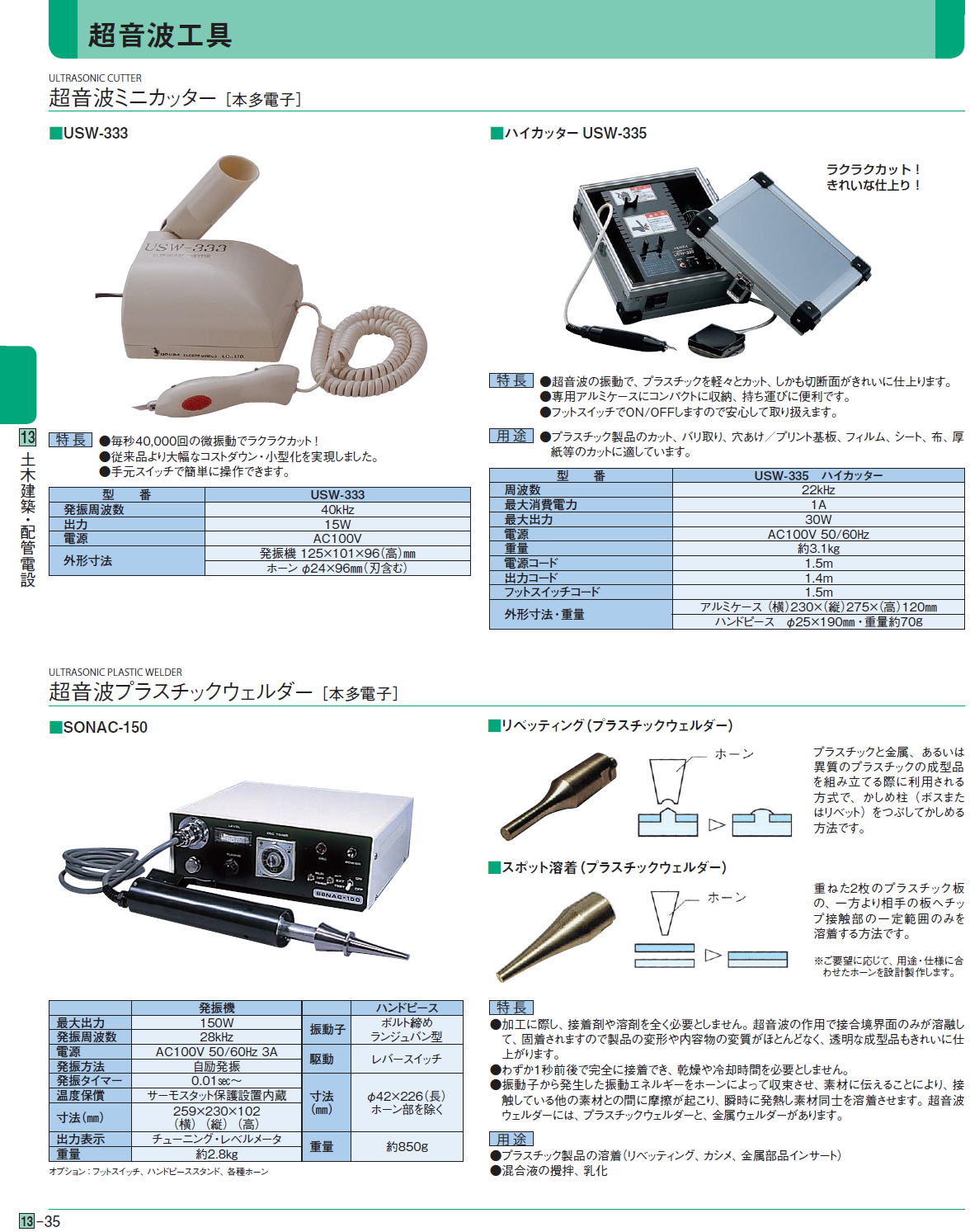 超音波工具 超音波ミニカッター ［本多電子］ 超音波プラスチック