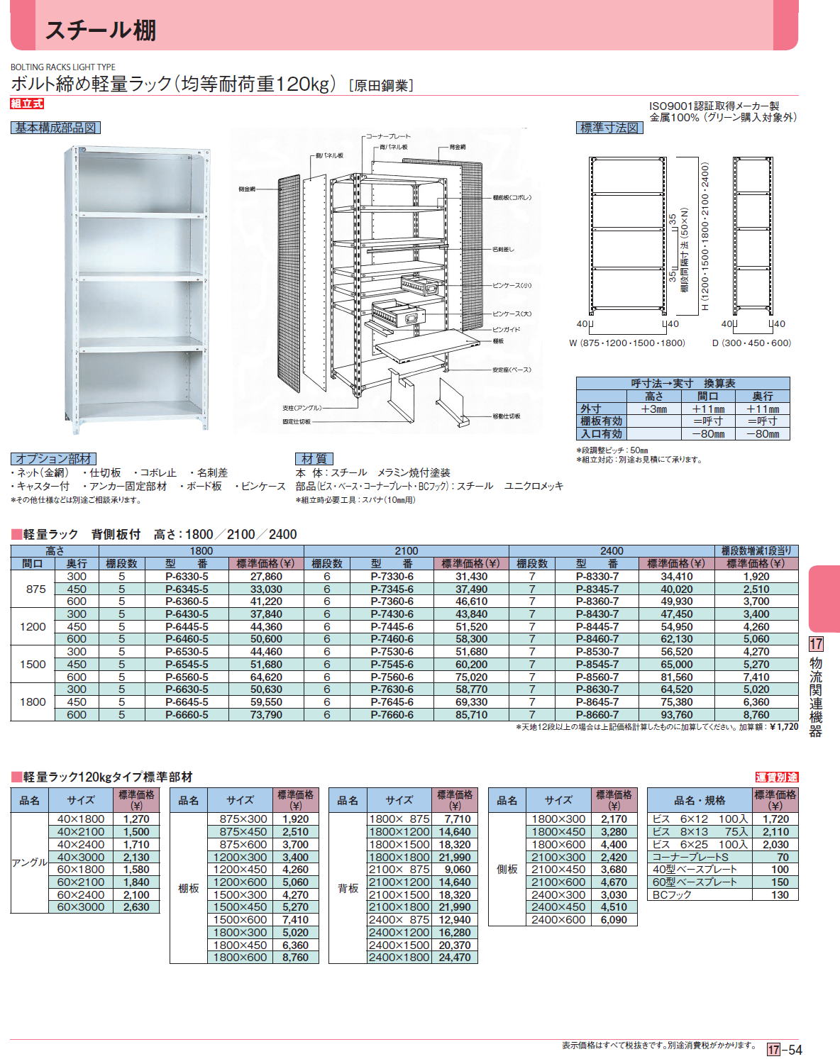 ボルトスチール棚 締め軽量ラック（均等耐荷重120㎏） ［ 原田鋼業］