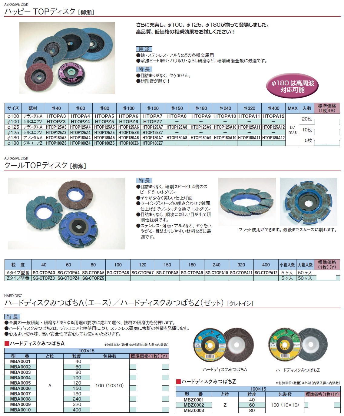 ハッピーTOPディスク［ 柳瀬］ / クールTOPディスク［ 柳瀬］ / ハードディスクみつばちＡ（エース）／ハードディスクみつばちＺ（ゼット）