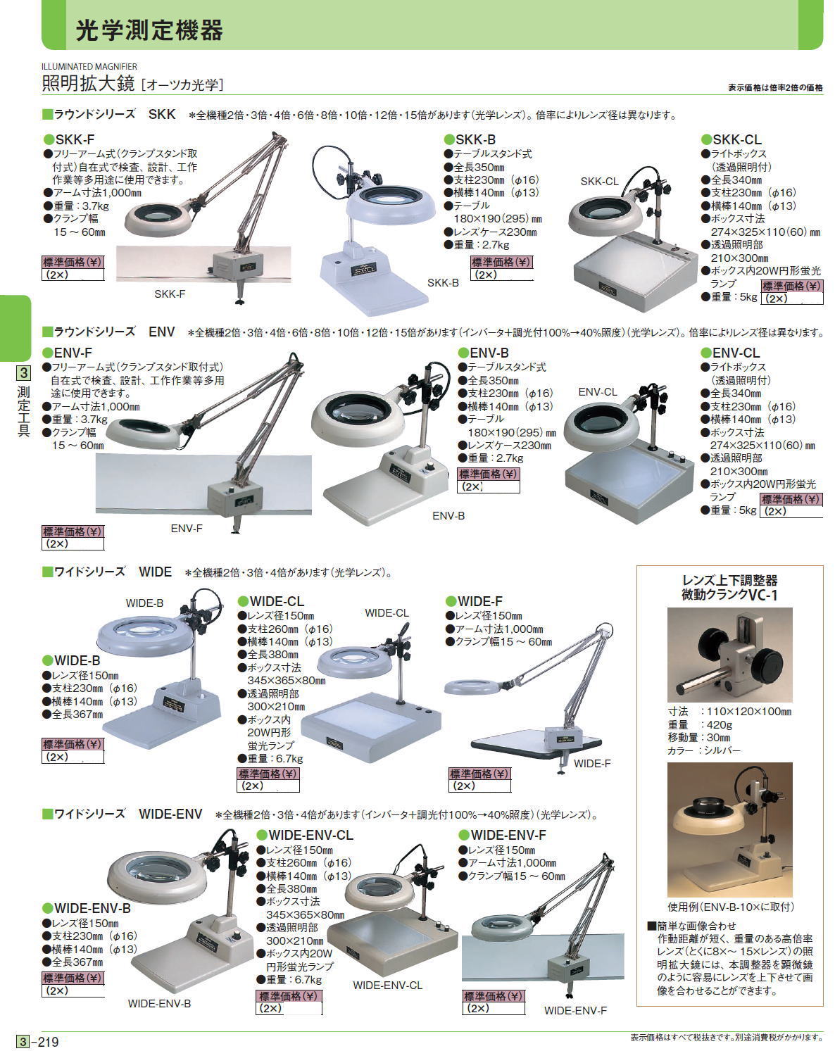 照明拡大鏡 ［オーツカ光学］ ■ラウンドシリーズ　SKK ■ラウンドシリーズ　ENV ■ワイドシリーズ　WIDE ■ワイドシリーズ　WIDE-ENV