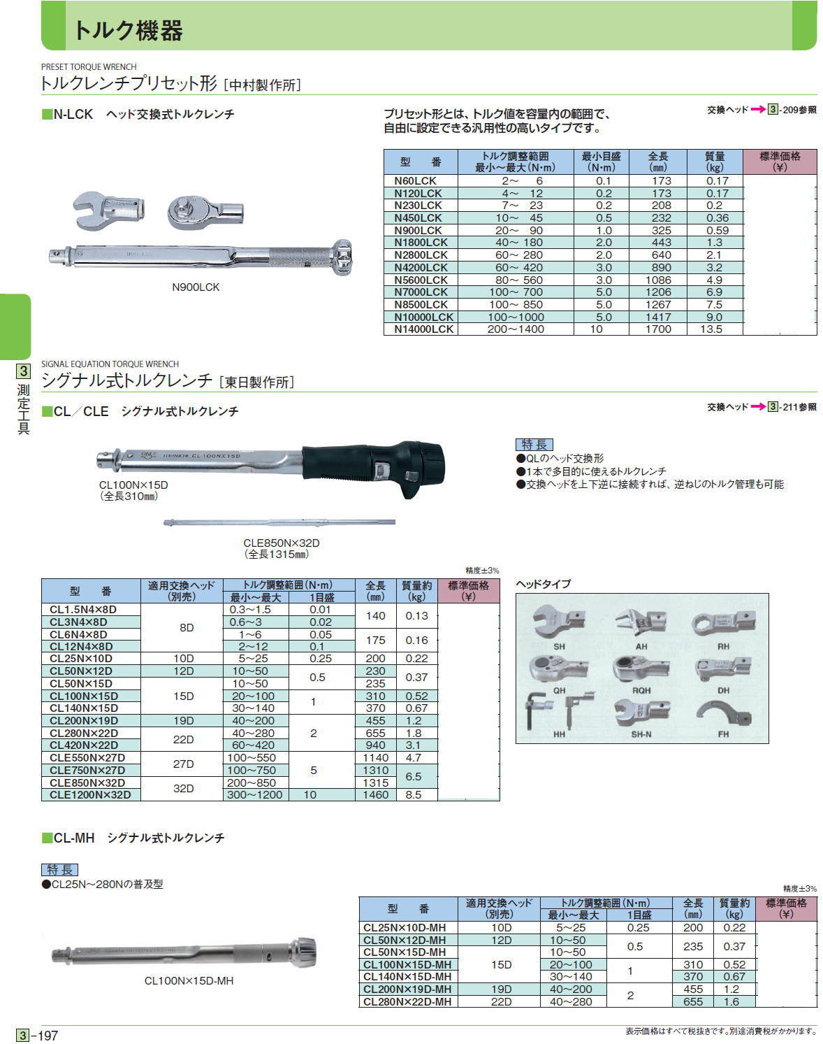 トルクレンチプリセット形［ 中村製作所］■N-LCK　ヘッド交換式トルクレンチ / シグナル式トルクレンチ［ 東日製作所］■CL／CLE　シグナル式トルクレンチ■CL-MH　シグナル式トルクレンチ