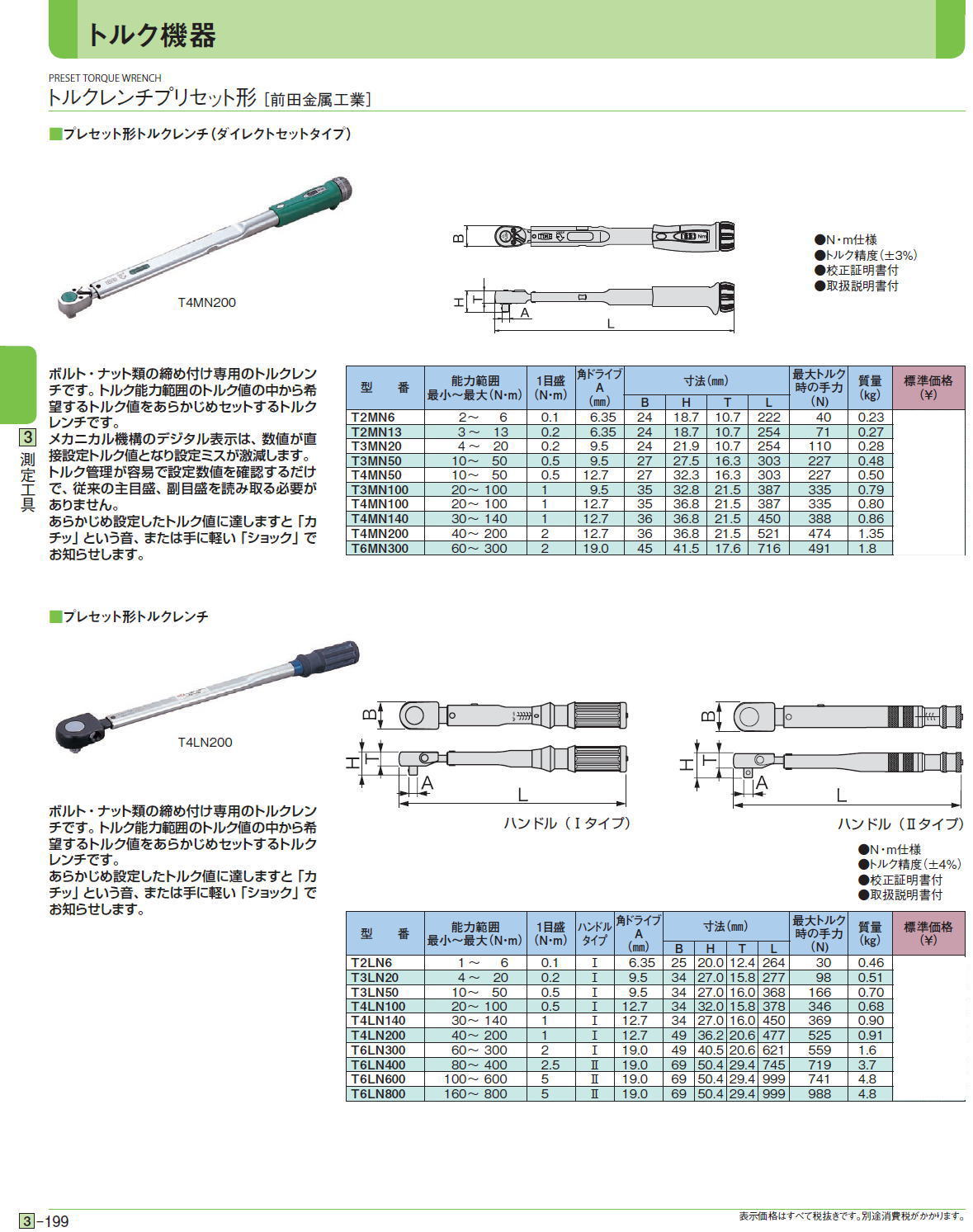 トルクレンチプリセット形［ 前田金属工業］■プレセット形トルクレンチ（ダイレクトセットタイプ）■プレセット形トルクレンチ