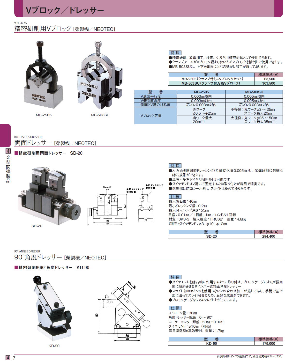 精密研削用Vブロック［ 榮製機／NEOTEC］ / 両面ドレッサー［ 榮製機／NEOTEC］ / 90°角度ドレッサー［ 榮製機／NEOTEC］