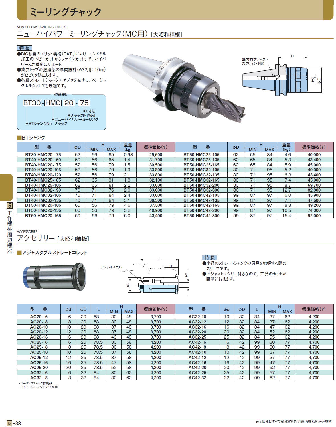 ニューハイパワーミーリングチャック（MC用）［ 大昭和精機］ / アクセサリー［ 大昭和精機］