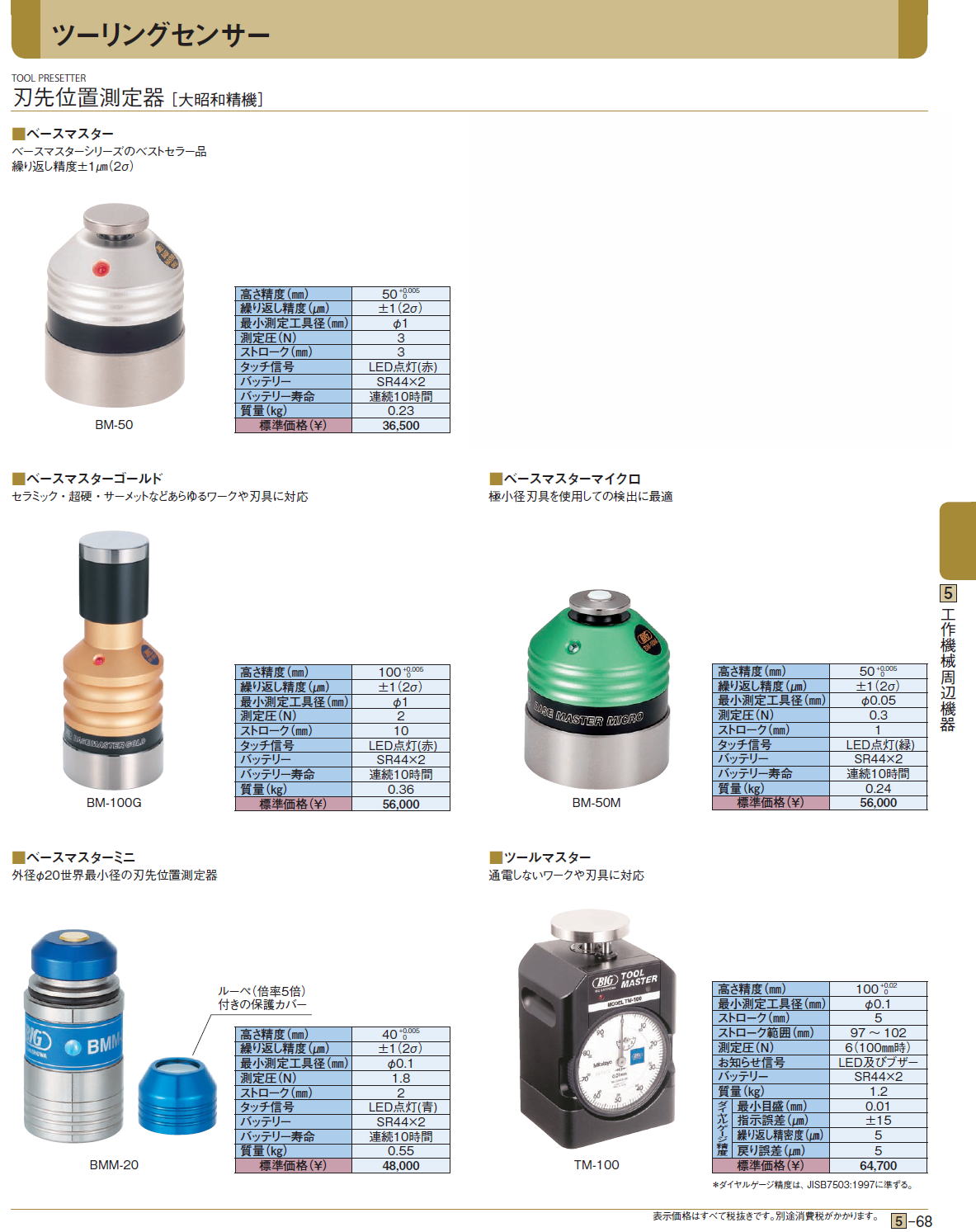 刃先位置測定器［ 大昭和精機］/ ■ベースマスターBM-50 ■ベースマスターゴールドBM-50G ■ベースマスターゴールドBM-100G■ベースマスターマイクロBM-50M ■ベースマスターミニBMM-20 ■ツールマスターTM-100