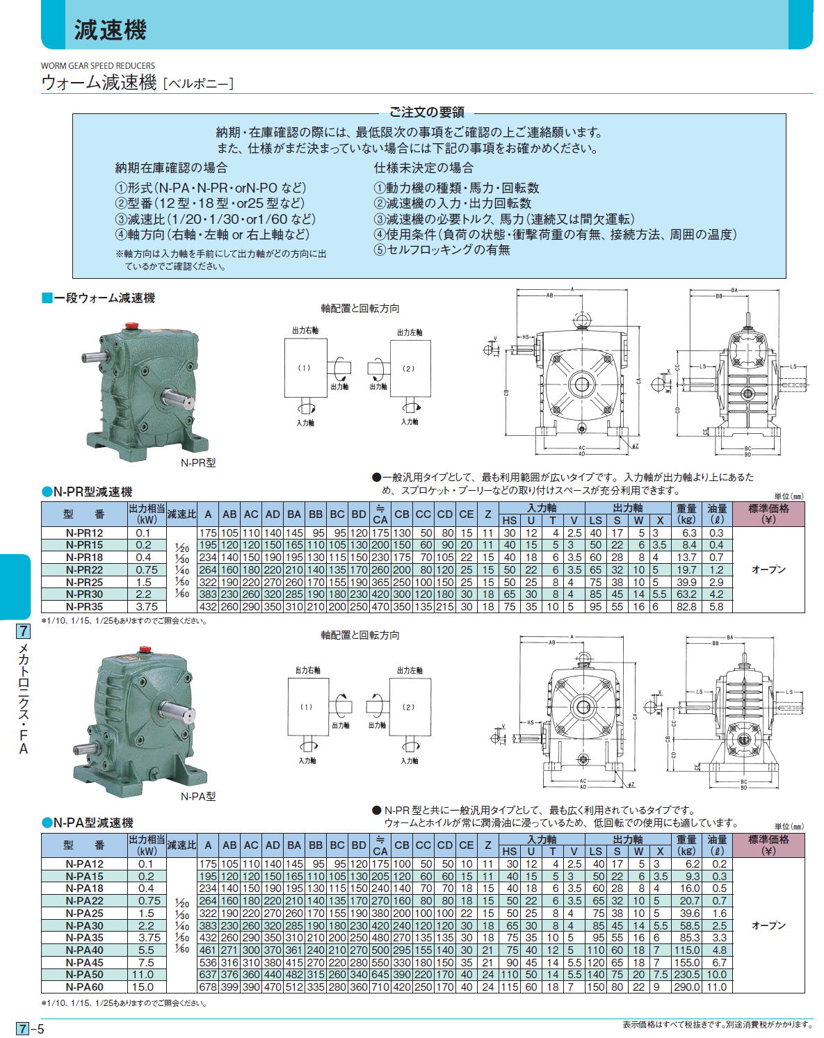 ウォーム減速機 ［ベルポニー］ / N-PR型減速機 / N-PA型減速機