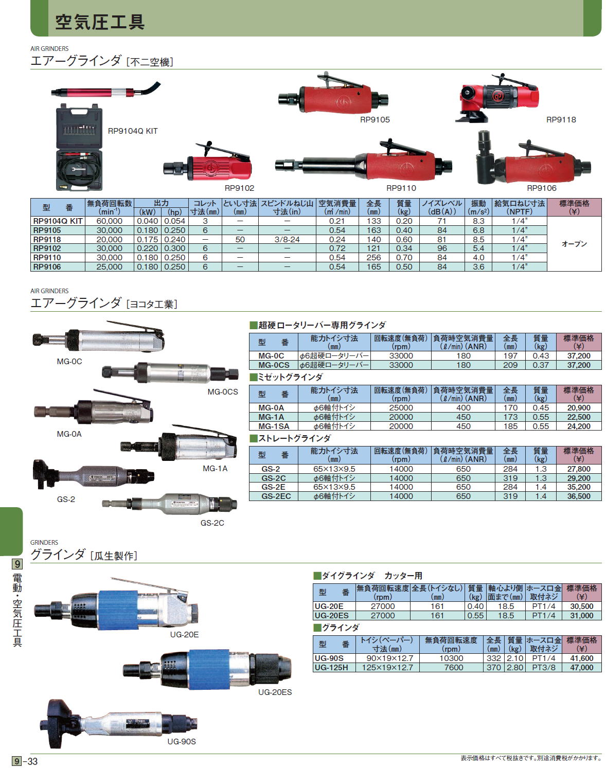 エアーグラインダ［ 不二空機］ / エアーグラインダ ［ヨコタ工業］ / グラインダ［ 瓜生製作］