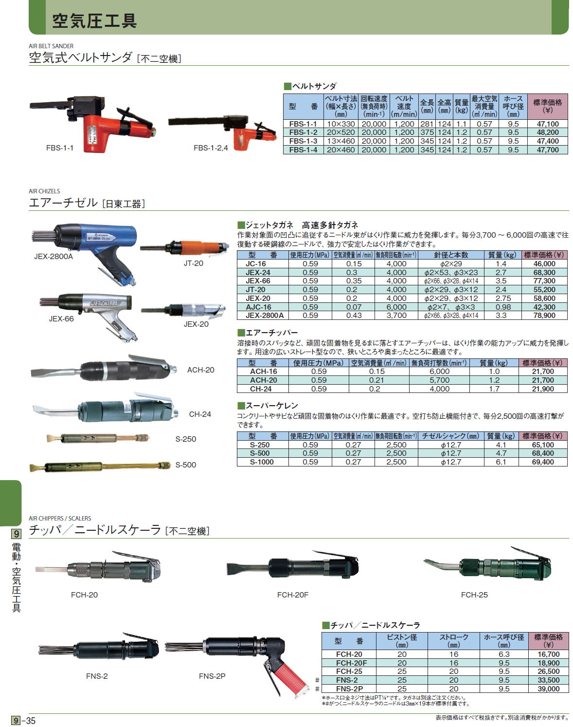 空気式ベルトサンダ［ 不二空機］ / エアーチゼル［ 日東工器