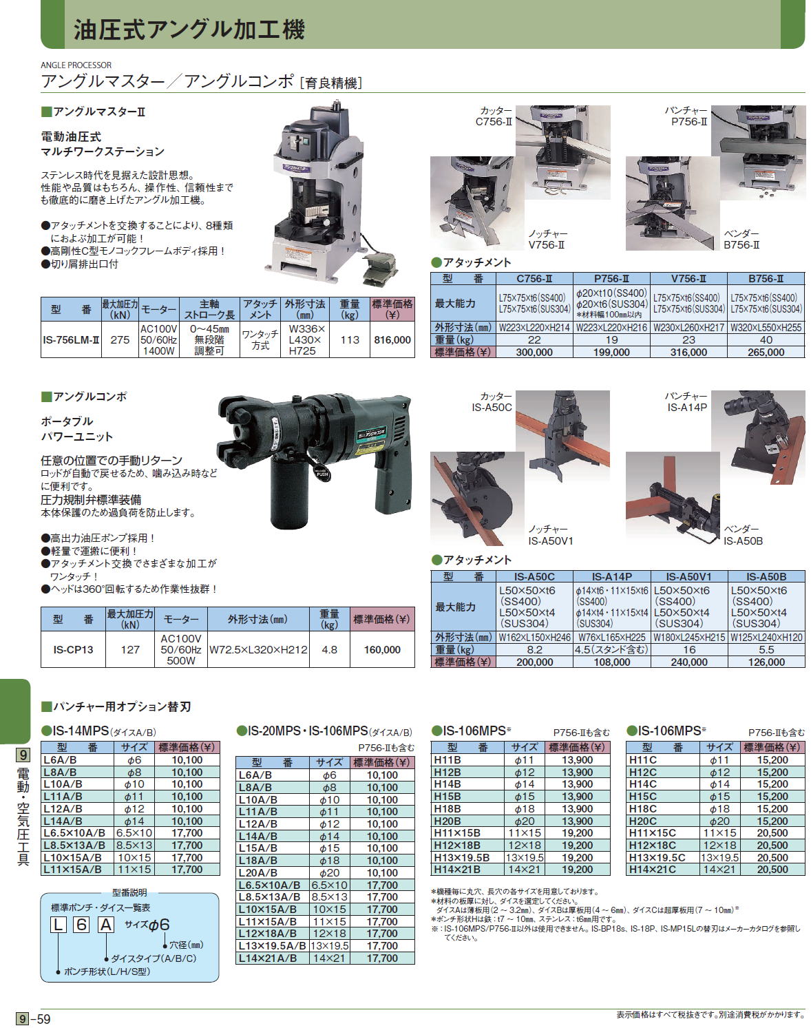 油圧式アングル加工機 アングルマスター／アングルコンポ［ 育良精機］