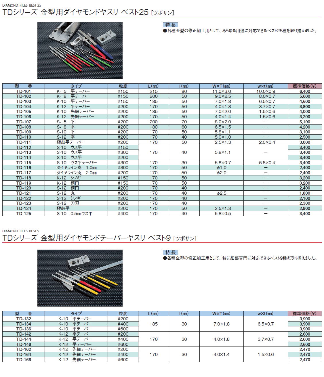 TDシリーズ　金型用ダイヤモンドヤスリ　ベスト25　/　TDシリーズ　金型用ダイヤモンドヤスリ　ベスト9