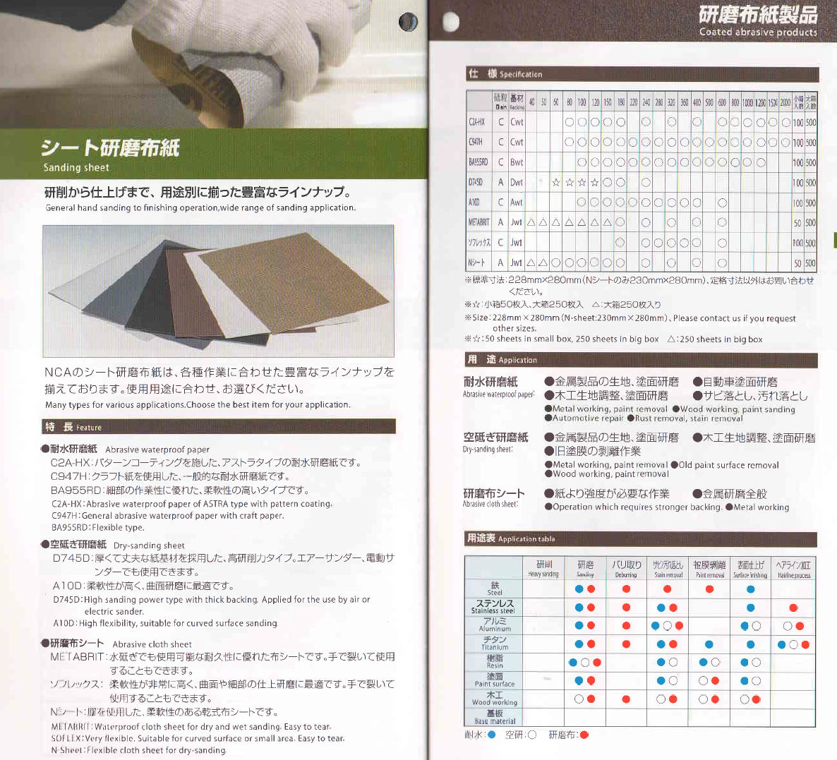 NCA 　ノリタケコーテッドアブレーシブ　C2A-HX / C947H / BA955RD / D745D / A10D / METABRIT / ソフレックス / Nシート