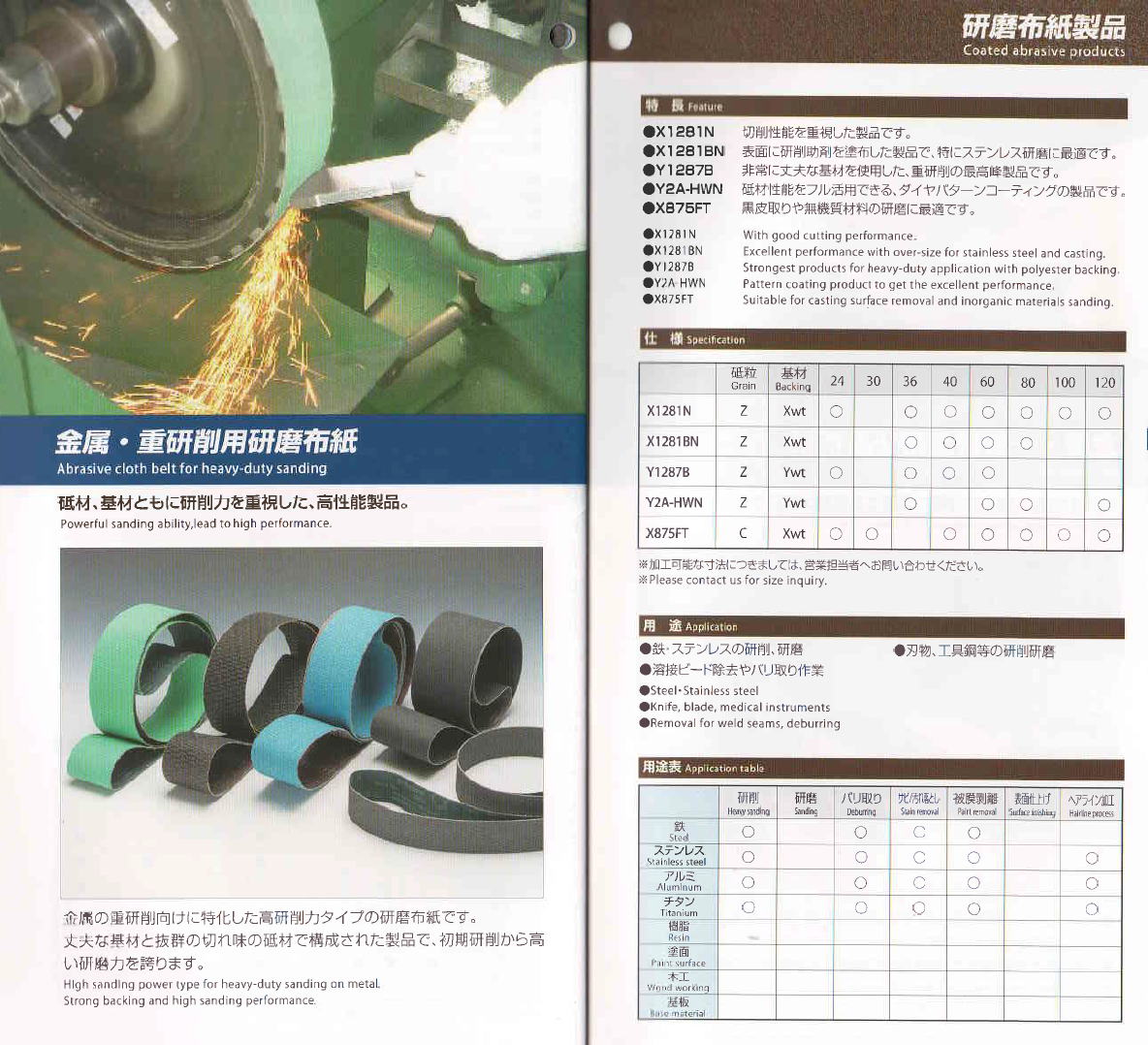 NCA 　ノリタケコーテッドアブレーシブ　・研磨布紙製品　金属・重研削用研磨布紙　砥材・基材ともに研削力を重視した高性能製品・鉄・ステンレスの研削、研磨・溶接ビート除去やバリ取り作業・刃物・工具鋼などの研削研磨