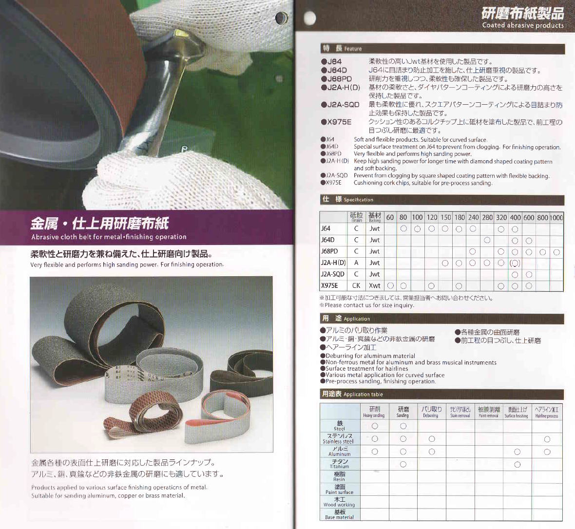 NCA 　ノリタケコーテッドアブレーシブ　研磨布紙製品　金属・仕上用研磨布紙　柔軟性と研磨力を兼ね備えた、仕上研磨向け製品