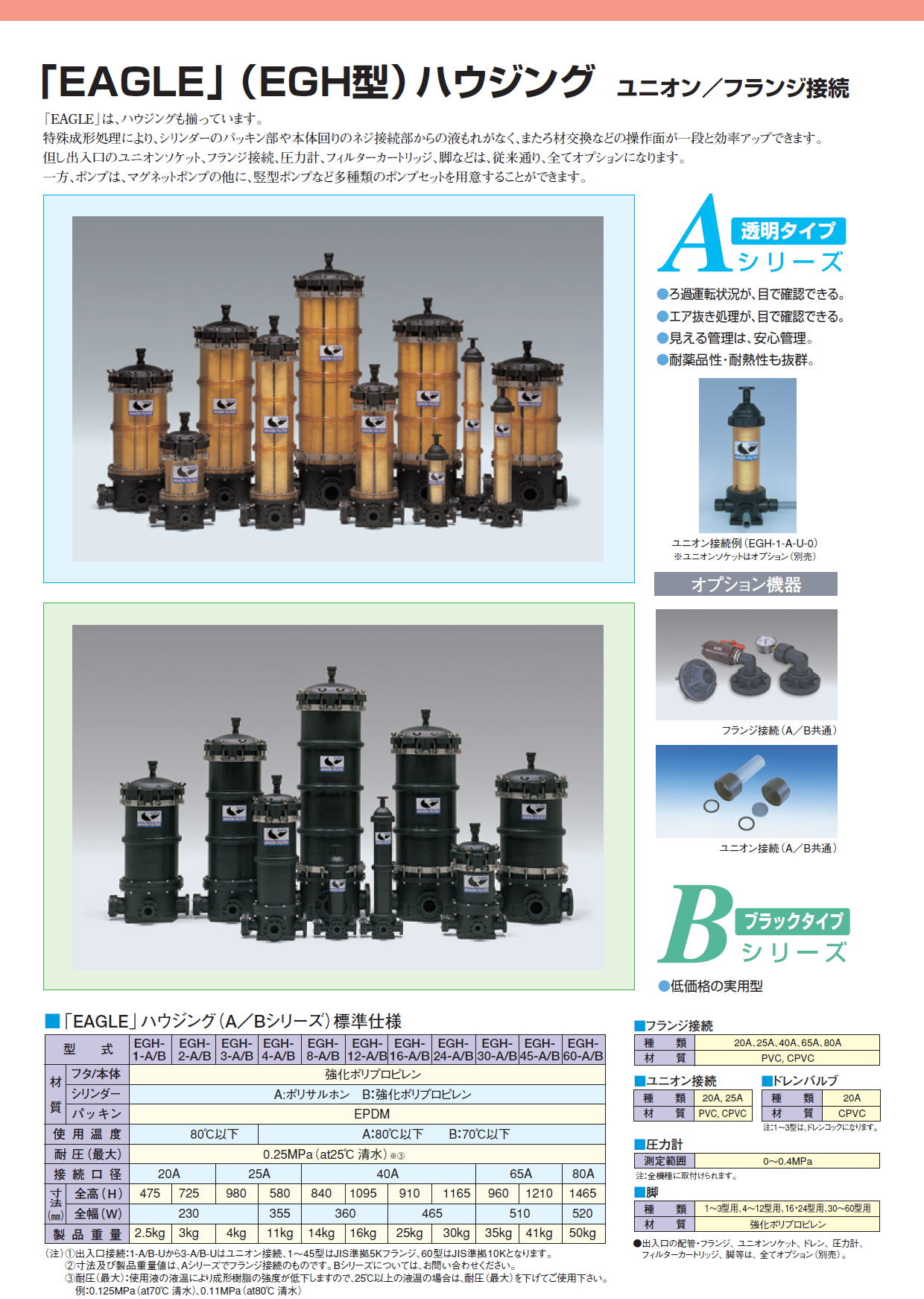 日本フィルター株式会社　「EAGLE」（EGH型）ハウジング　ユニオン／フランジ接続