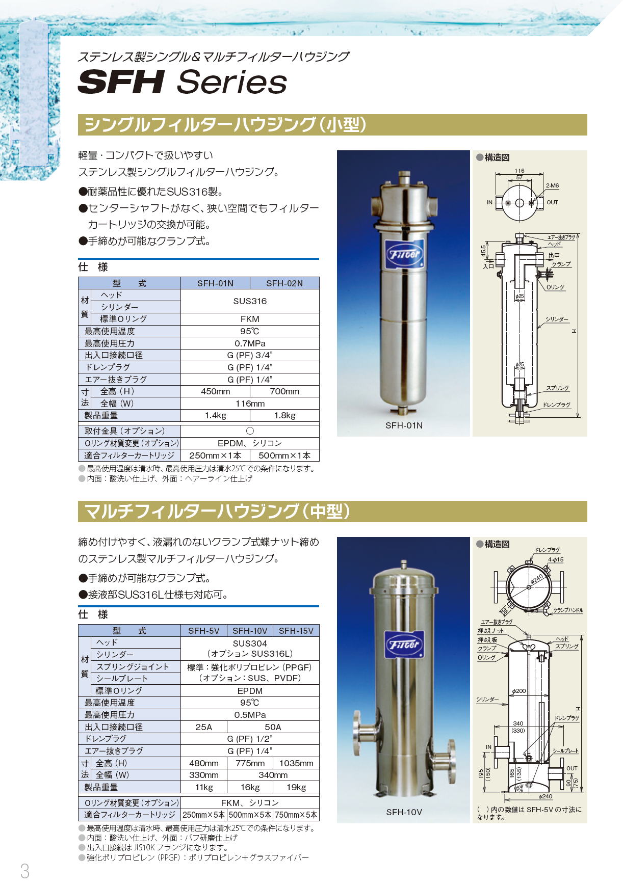 ステンレス製シングルフィルターハウジング（小型）/マルチフィルターハウジング（中型）