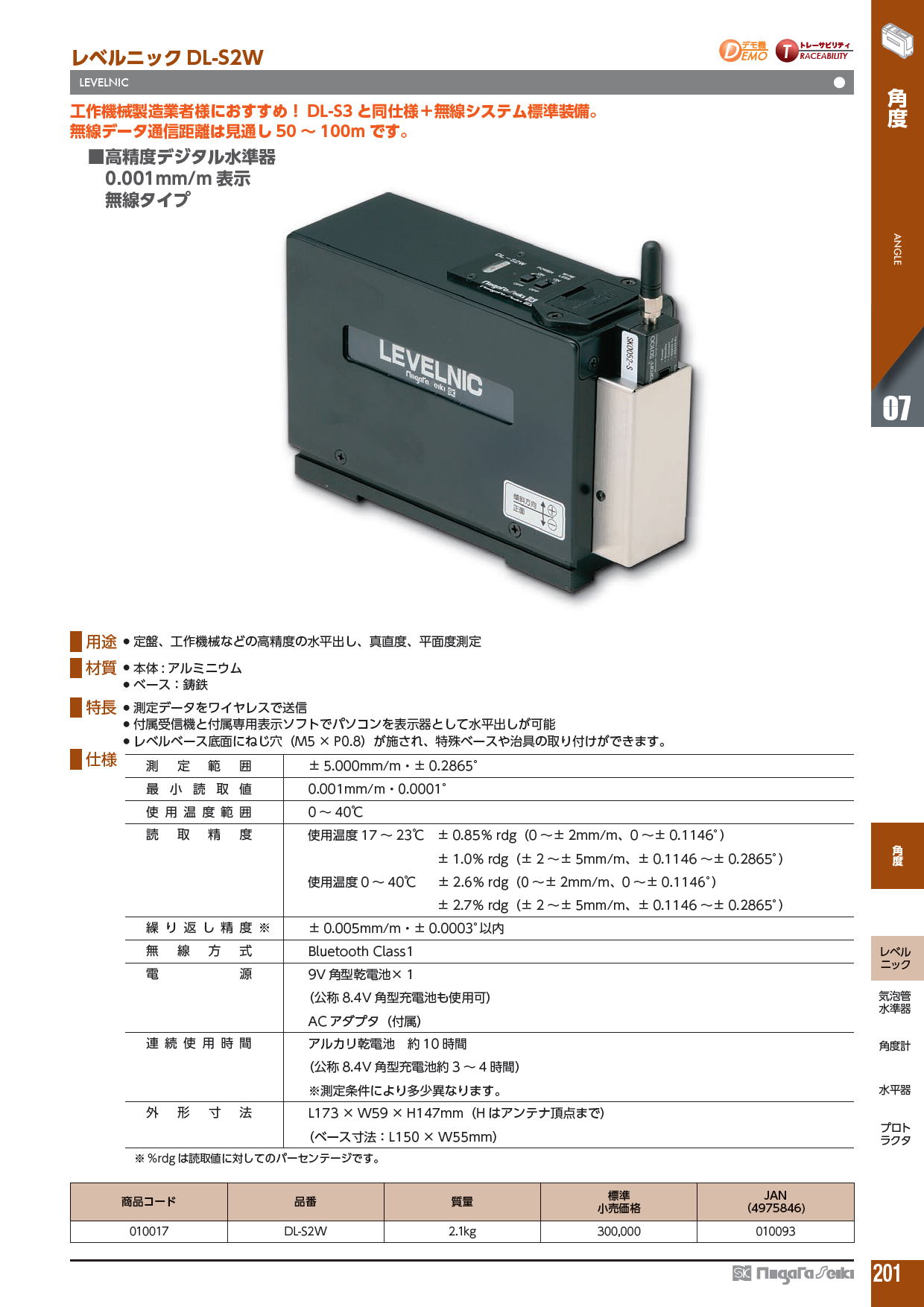 新潟精機株式会社　レベルニックDL-S2W　LEVELNIC WIRELESS ADAPTER