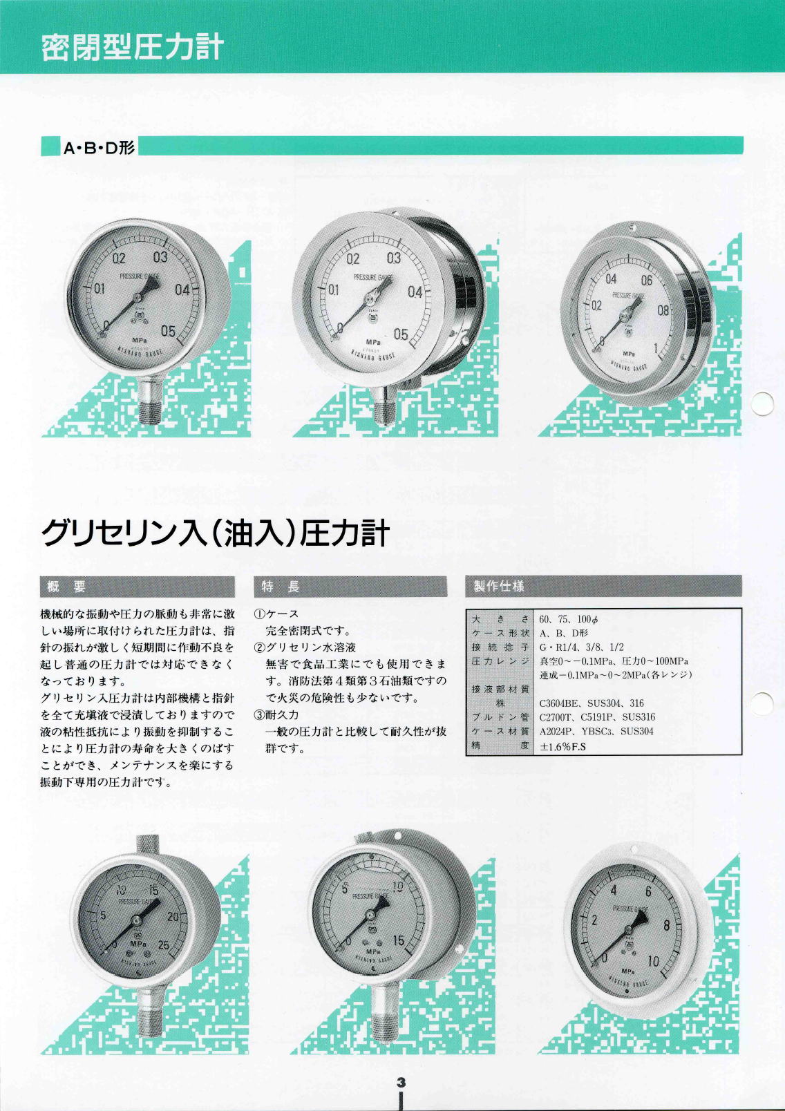 株式会社西野製作所　グリセリン入（油入）圧力計　Glycerin-containing (oil-containing) pressure gauge　1