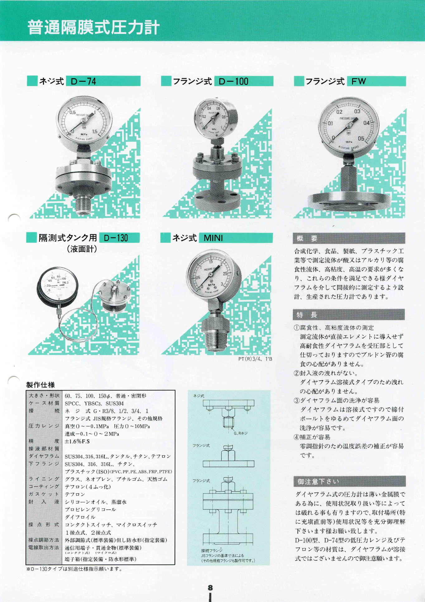 株式会社西野製作所　樹脂密閉形圧力計　Resin sealed pressure gauge　冷凍機用圧力計　/　冷凍機用二針圧力計