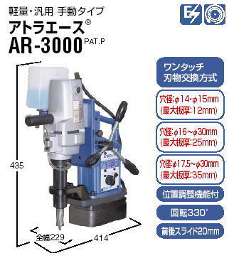 日東工器 アトラエース 携帯用磁気応用穴あけ機 A-3000 AR-3000 A-5000