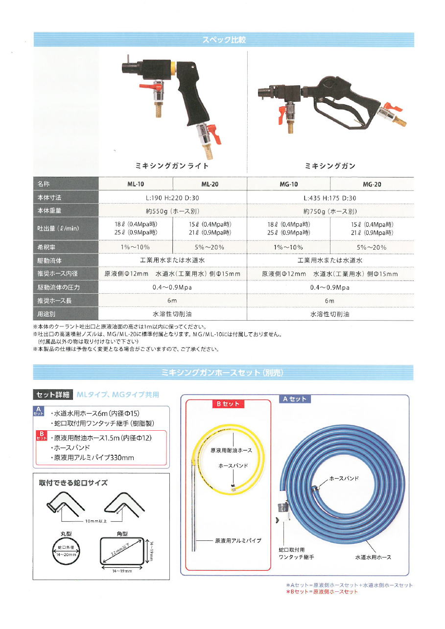 NR　ミキシングガン / ミキシングガンライト　水圧を利用するため、エアーや電機などの動力が不要　3