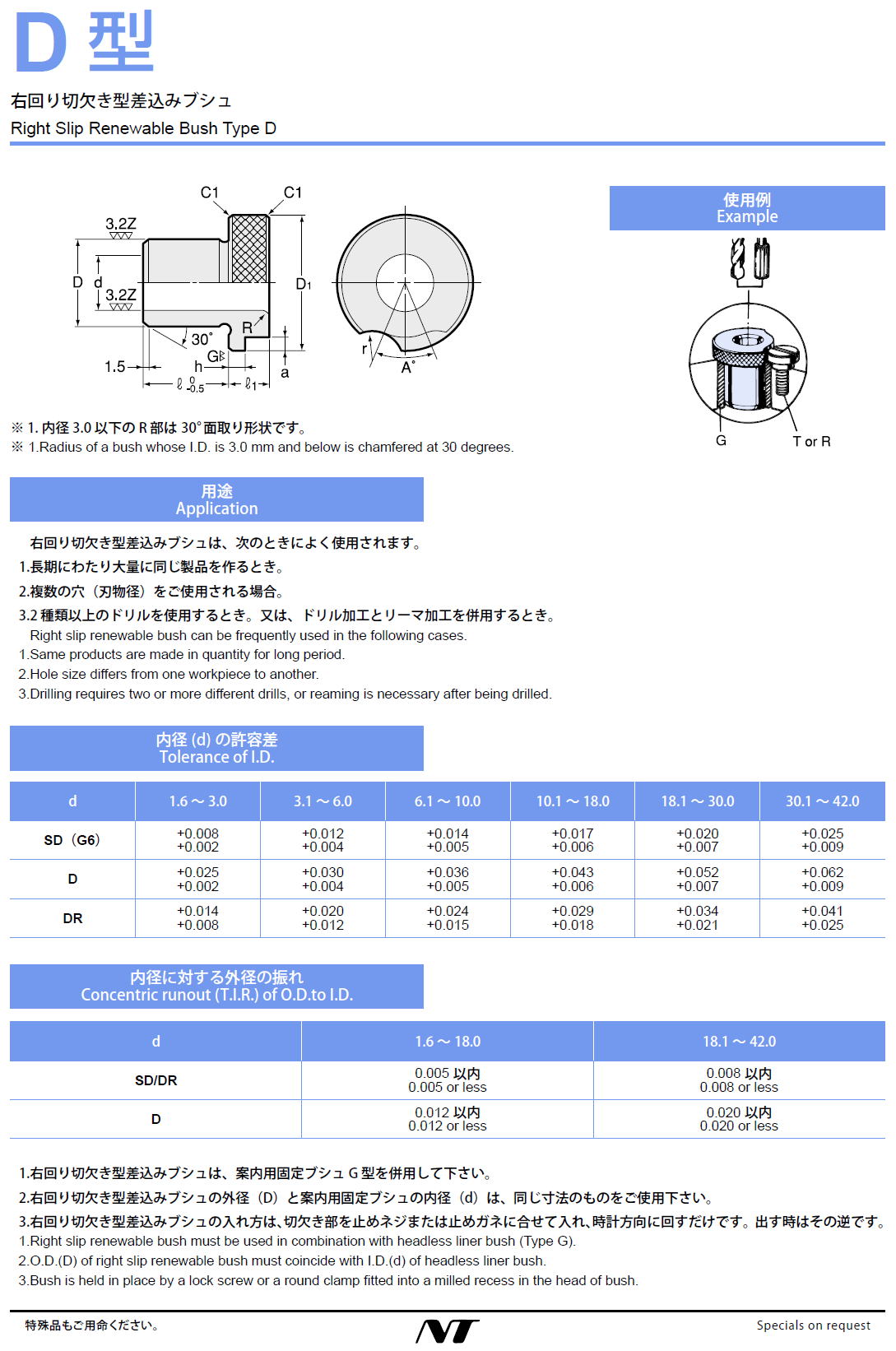 NTツール　D 型　右回り切欠き型差込みブシュ　Right Slip Renewable Bush Type D 2