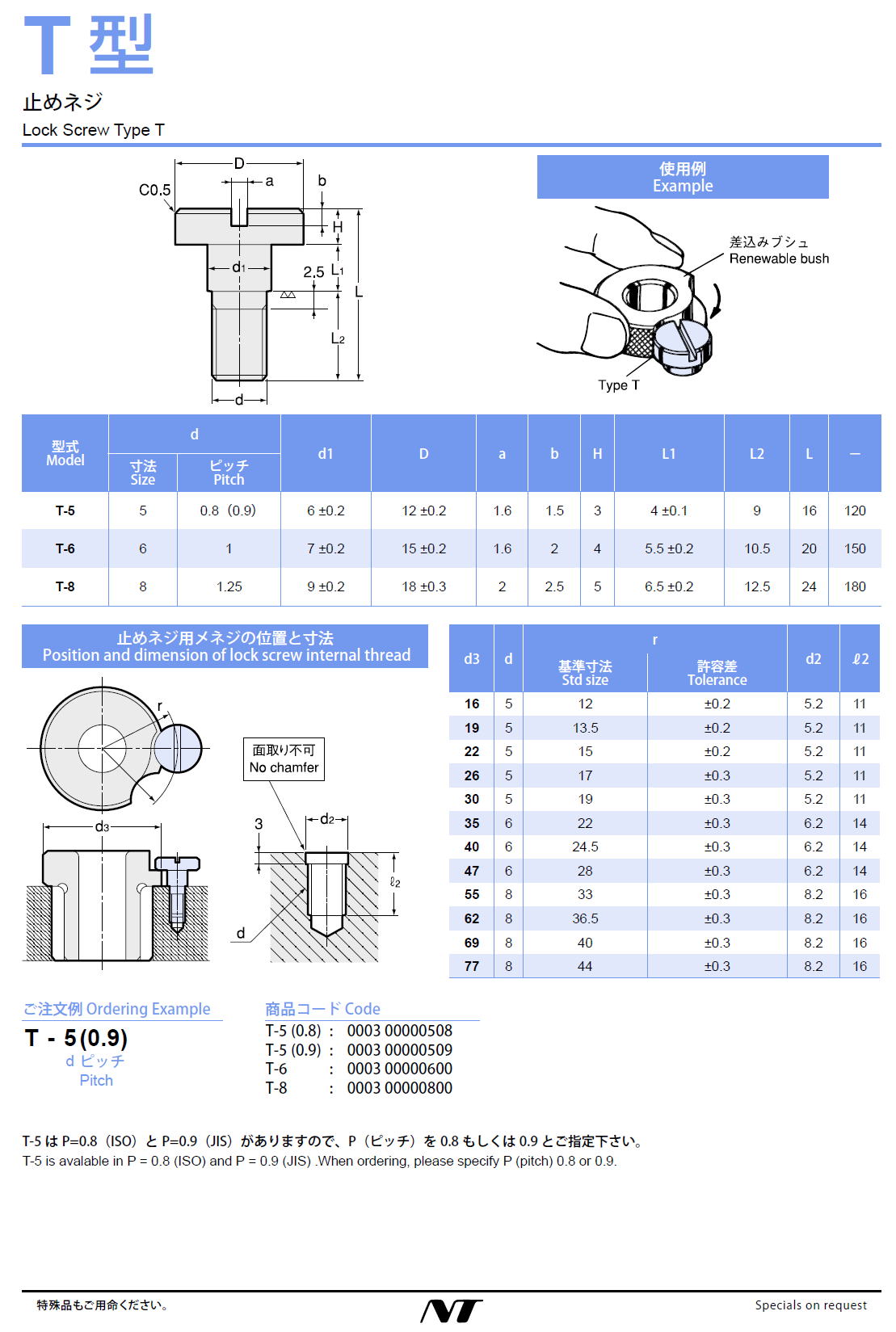 NTツール　T 型　止めネジ　Lock Screw Type T