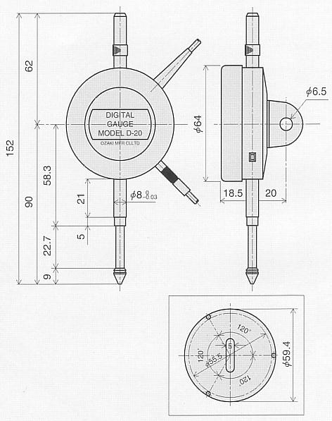 尾崎製作所　ピーコック精密測定機器　リニアゲージ１０ｍｍ・２０ｍｍストローク D-10 D-10S D-20 D-20S