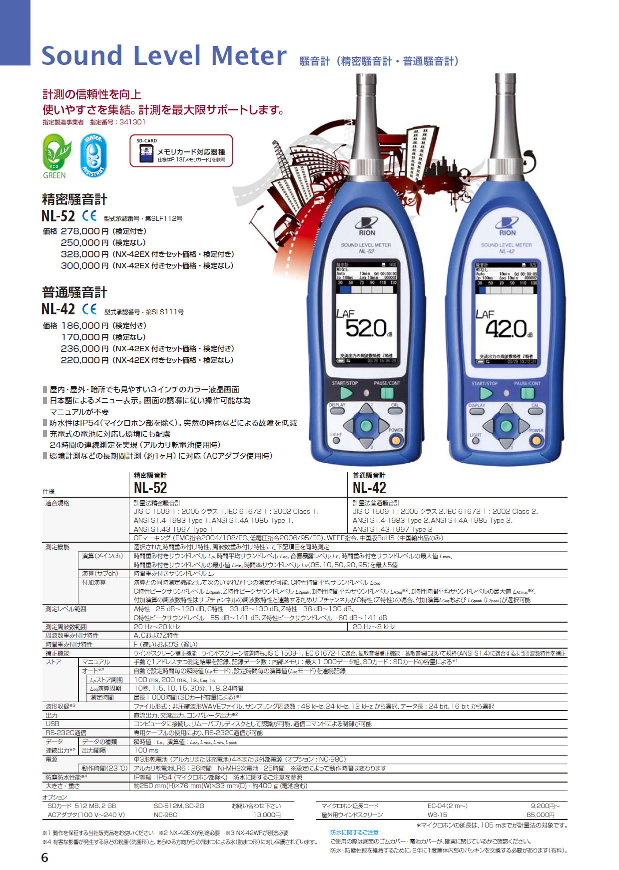 Sound Level Meter 騒音計（精密騒音計・普通騒音計） NL-52 / NL-42