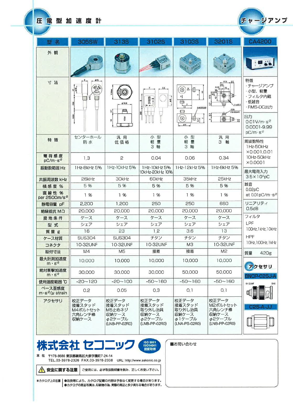 圧電型加速度ピックアップ Piezoelectric Acclerometers　チャージアンプ　Charge Amplifier