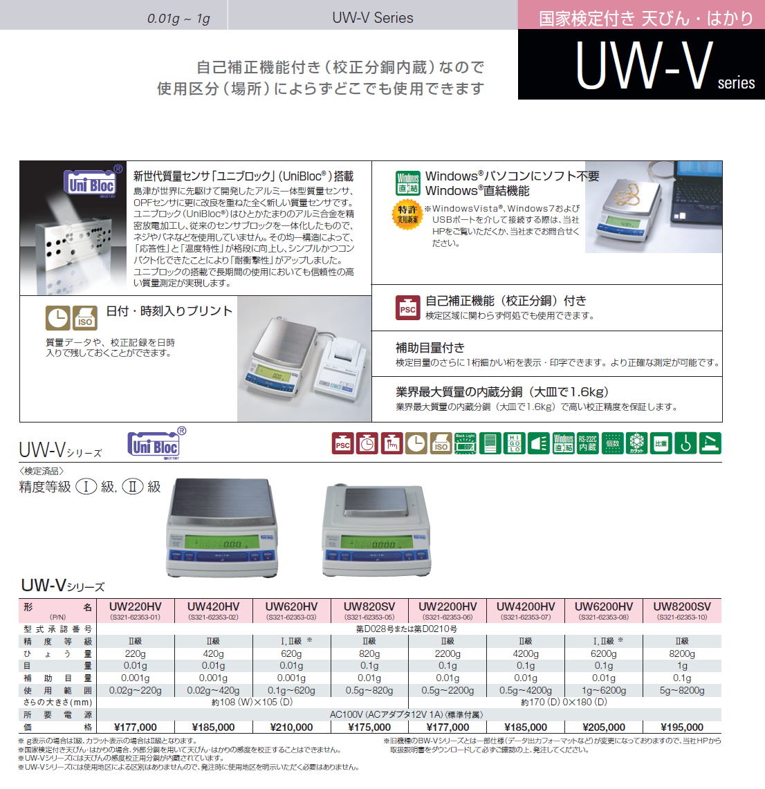 島津製作所　 UW-V Series 国家検定付き 天びん・はかり 0.01g ~ 1g