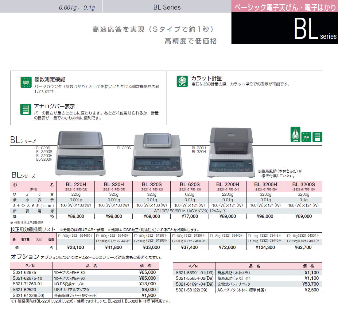 島津製作所 ベーシック電子天びん・電子はかり BL series 0.001g ~ 0.1g