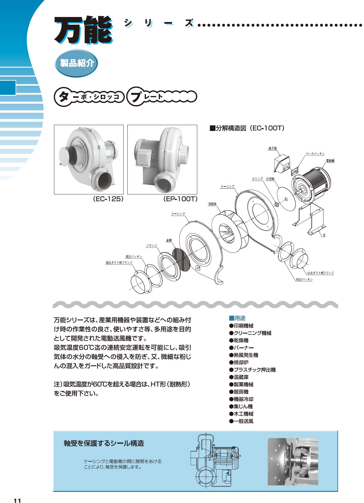 昭和電機株式会社　万能シリーズ　EC-63S　ターボファン　EC-63T　ターボファン　EC-75S　ターボファン　EC-75T　ターボファン　EC-100S　ターボファン　EC-100T　ターボファン　EC-125　ターボファン　EM-100T7　シロッコファン　EM-125M2　シロッコファン　EP-63S　プレートファン　EP-63T　プレートファン　EP-75T　プレートファン　EP-100S　プレートファン　EP-100T　プレートファン　EP-125　プレートファン