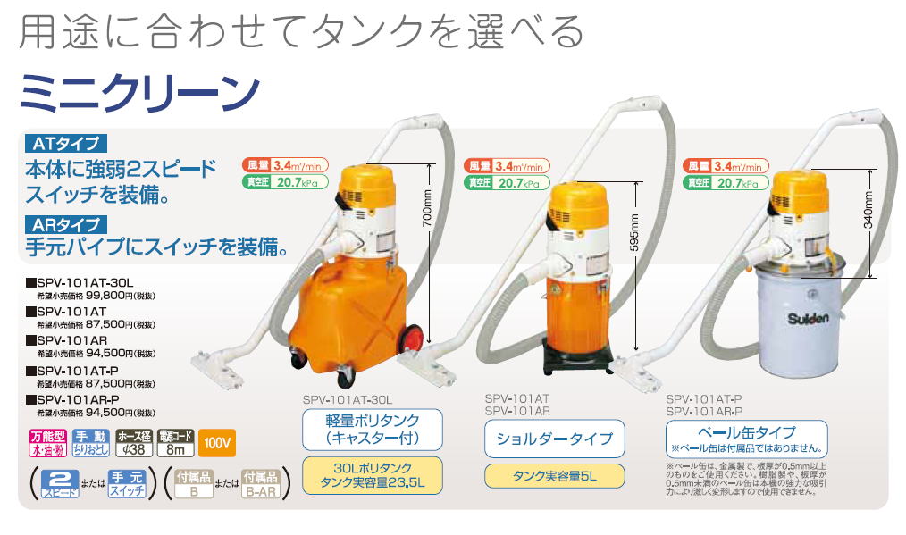 Suiden　スイデン ミニクリーン　用途に合わせてタンクを選べる