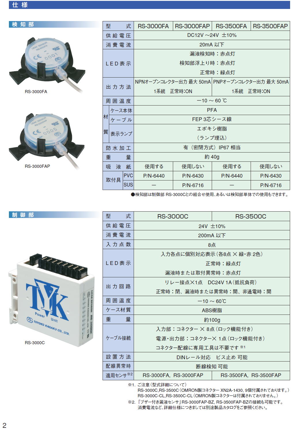 東横化学  漏液センサ  RS-3000 / RS-3500　シリーズ