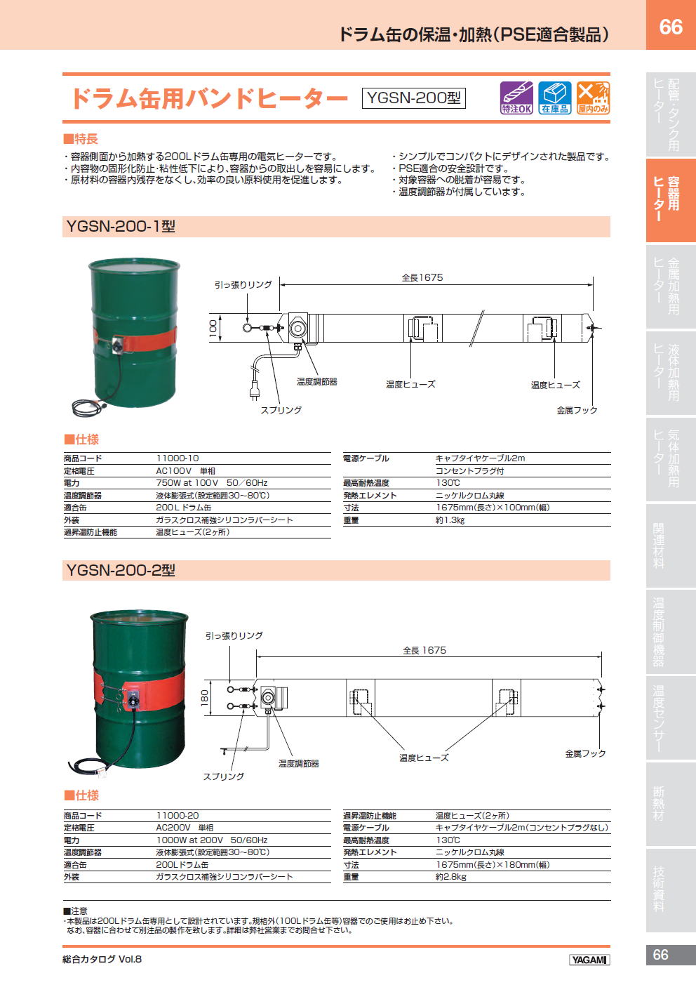 レビュー投稿で選べる特典 【直送品】 ヤガミ ドラム缶用バンドヒーター YGSN-200-2 (11000-20) 