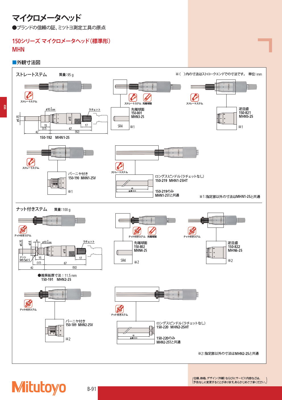 ミツトヨ マイクロメータヘッド 150シリーズ マイクロメータヘッド